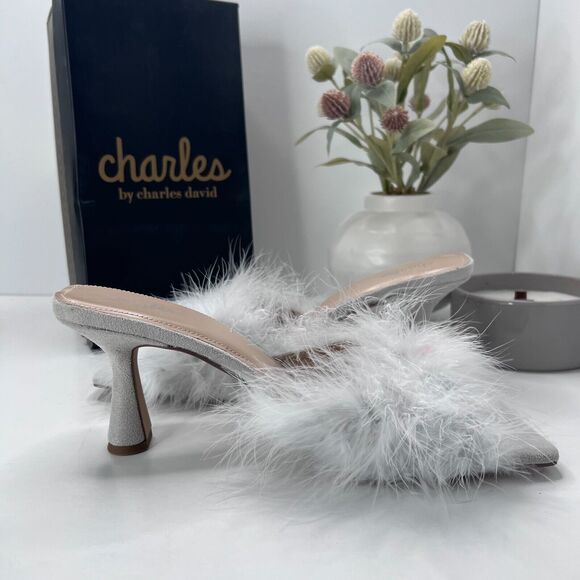 Charles by Charles David Pazazz Feathers Slide Square Toe Women 12M Tried OnFlaw - Picture 8 of 12
